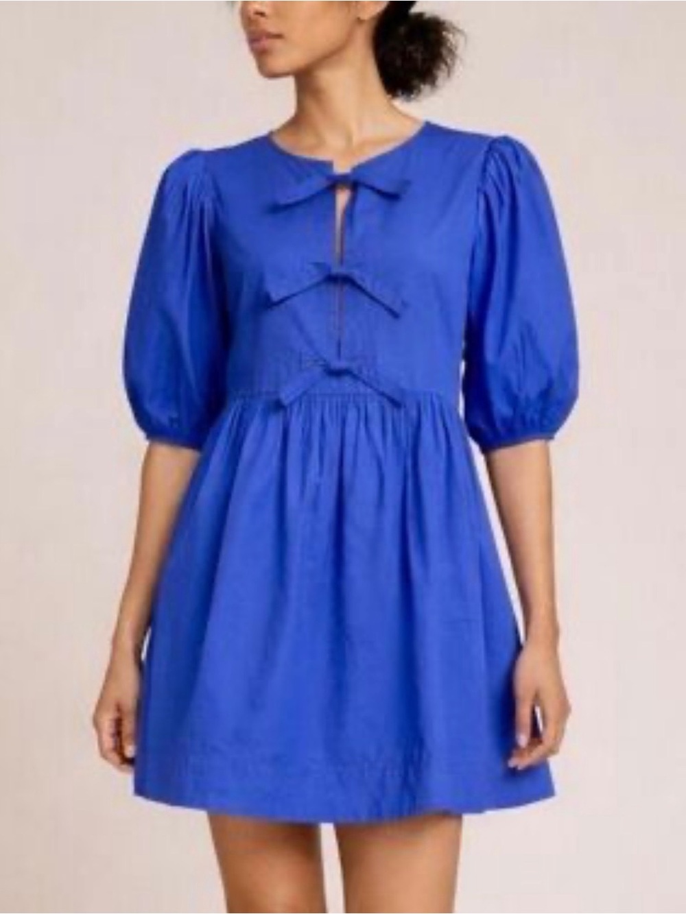 Band of the Free Royal Blue Bow Front Puff Sleeve Babydoll Dress Size M